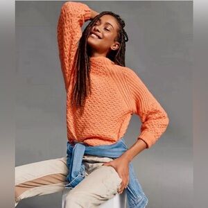 Anthropologie Bia Orange Mock Neck Alpaca Blend Chunky Sweater Women’s XS
